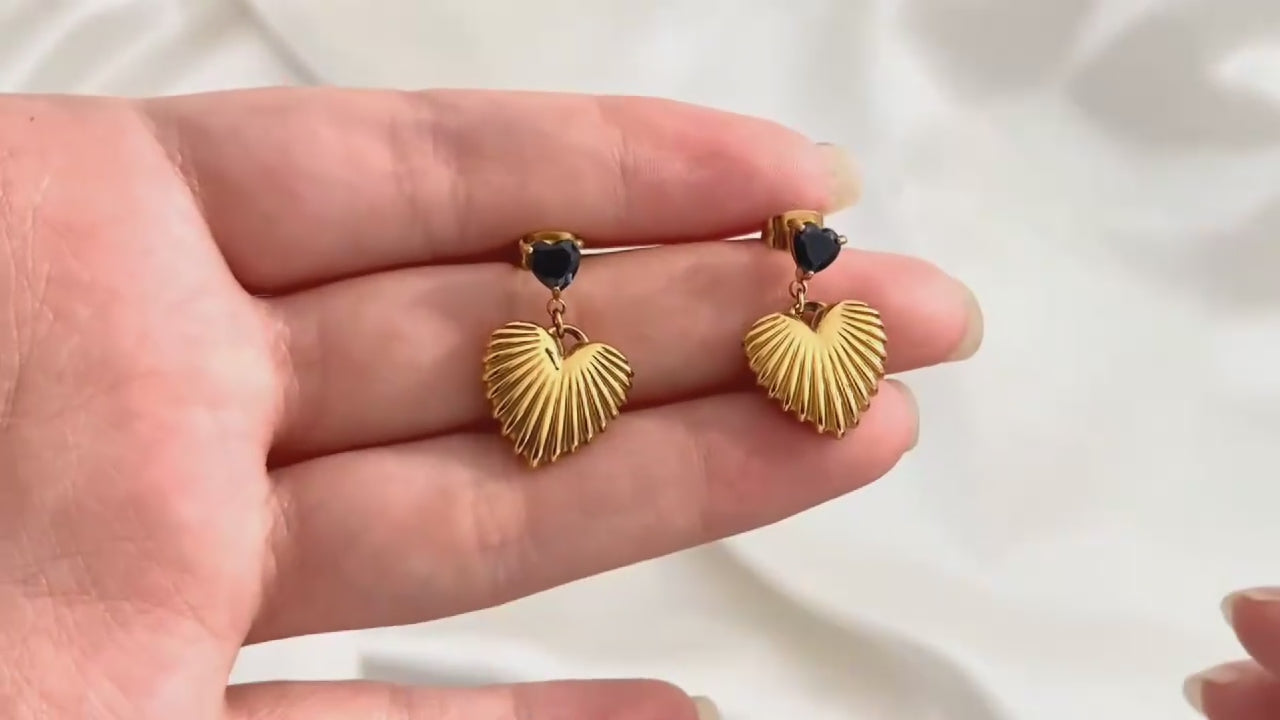 VIDEO OF Black Zircon DEMI FNE GOLD PLATED EARRING
