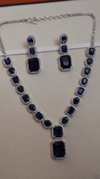 Blue Crystal American Diamond Necklace Set