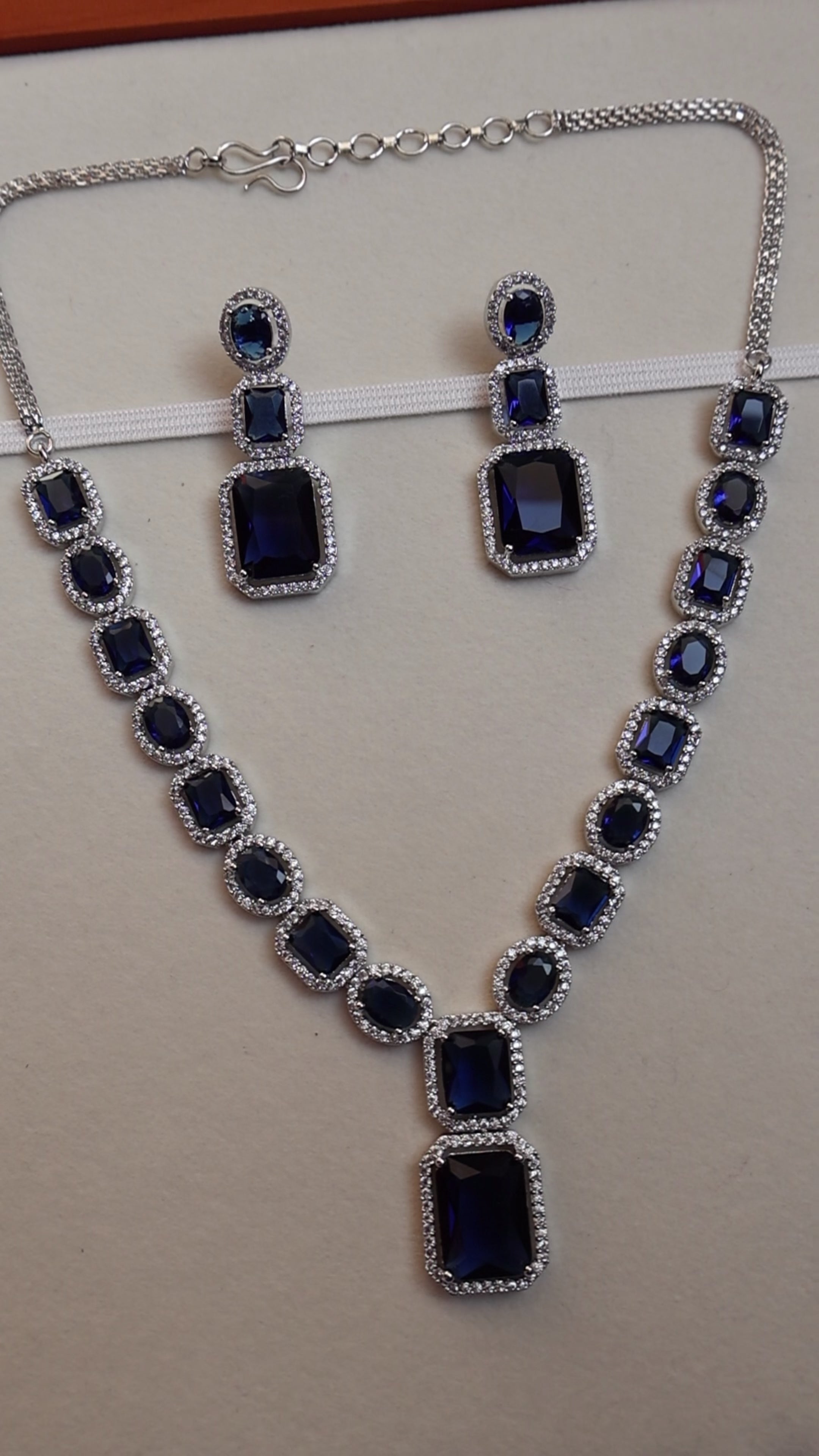 Blue Crystal American Diamond Necklace Set