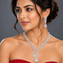 Crystal Leaf Necklace Set with Drop Earrings – Clear Silver – American Diamond | CARRYALLCO