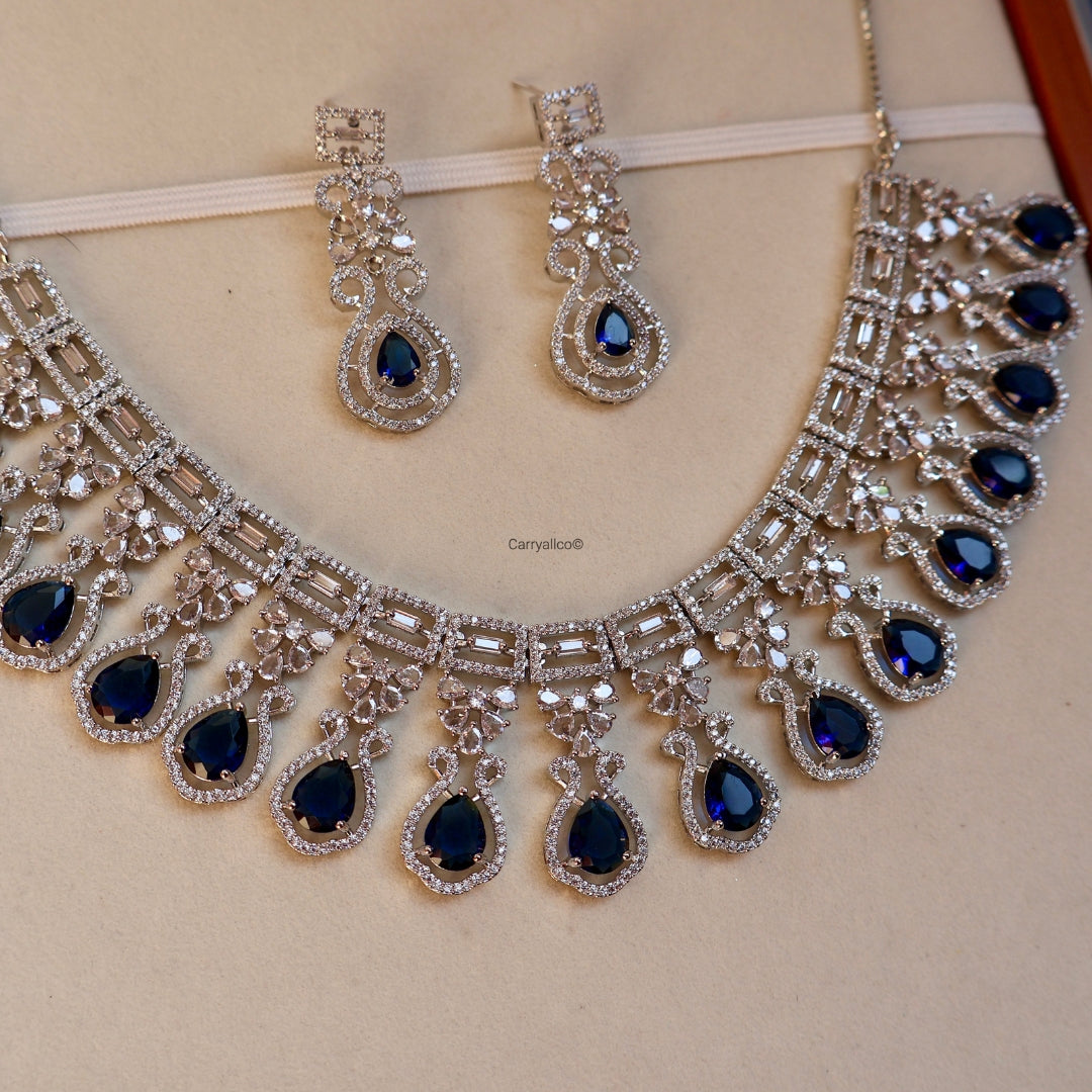 Sapphire Royale American Diamond Necklace Set | CARRYALLCO