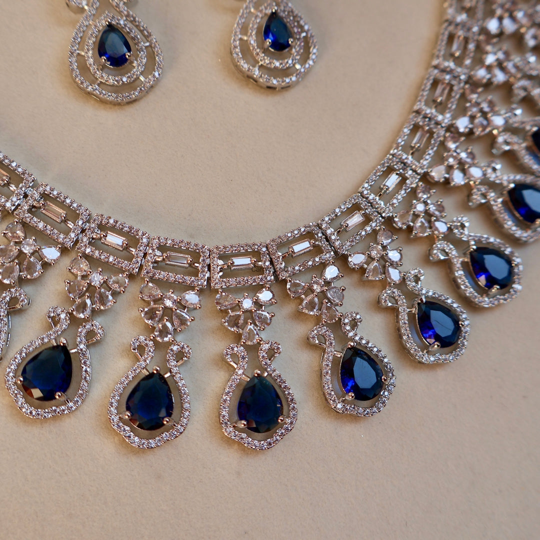 Sapphire Royale American Diamond Necklace Set | CARRYALLCO